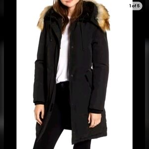 NWT Sam Edelman Loden Black Faux Fur Hood Puffer Parka Coat S